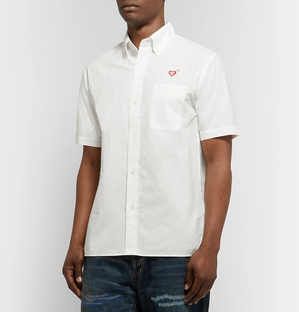 Human Made - Button-Down Collar Logo-Embroidered Cotton-Ripstop Shirt - White