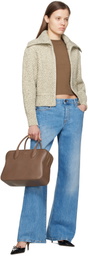 Ferragamo Off-White Mouliné Cotton Diagonal Rib Sweater