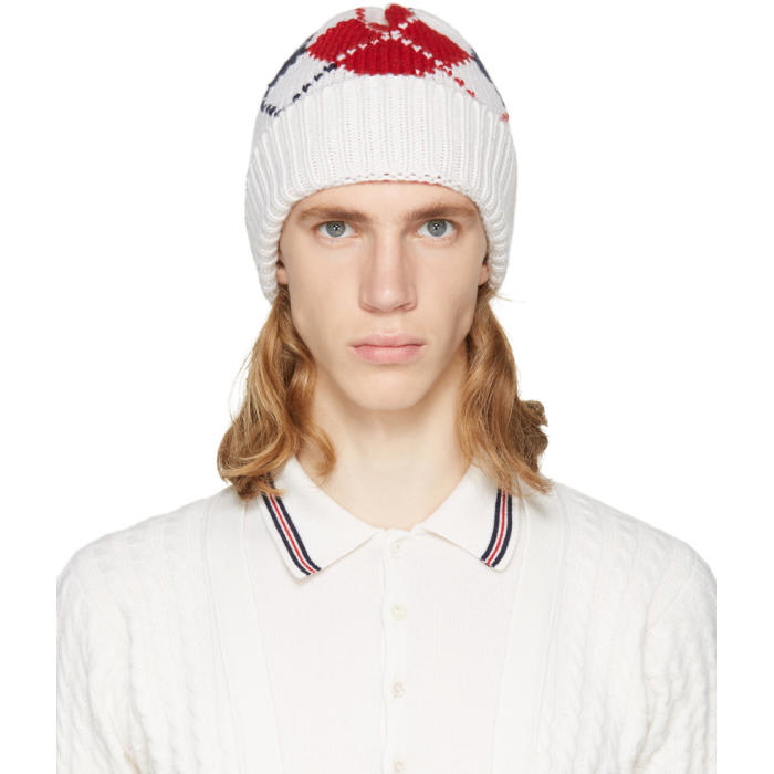 Photo: Thom Browne White Cashmere Argyle Intarsia Beanie