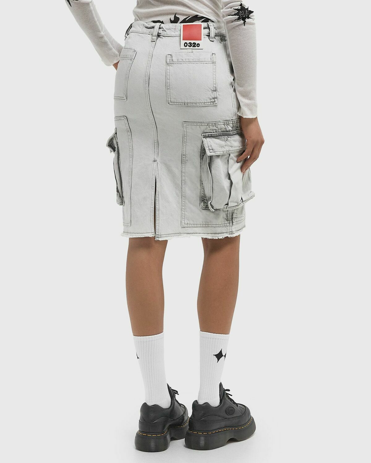 032c MY OWN MIND FRAYED DENIM SKIRT Grey Women