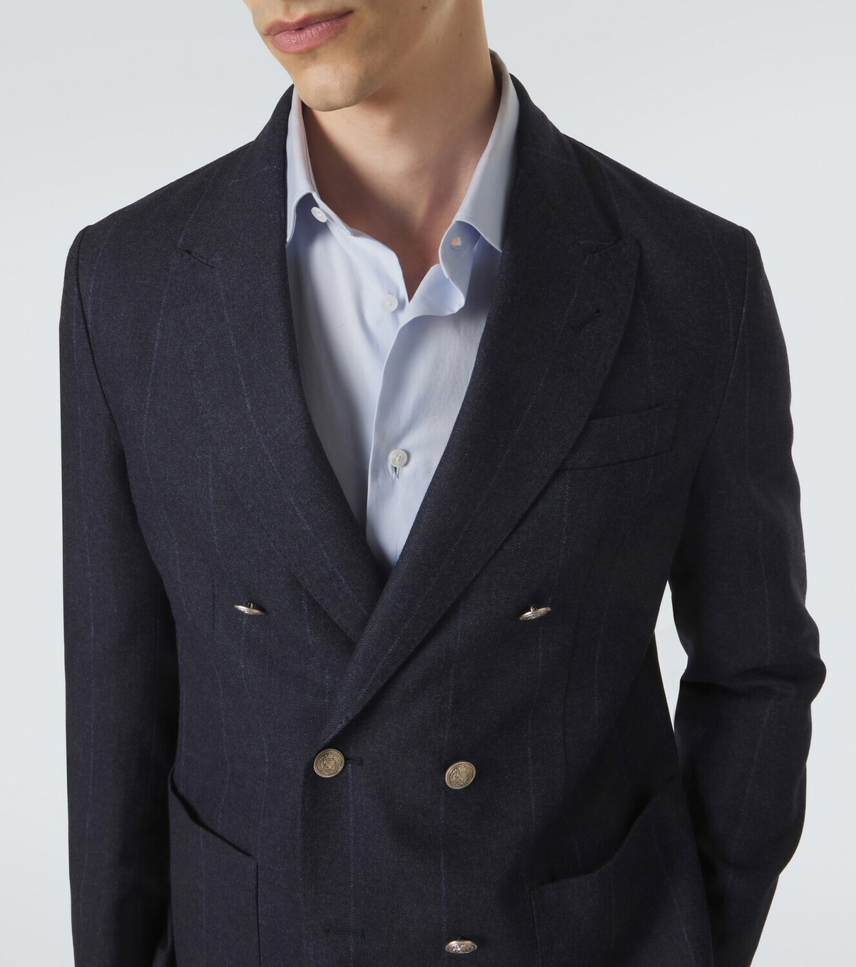 Eleventy Pinstriped wool, cotton, and cashmere blazer
