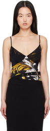 Versace Jeans Couture Black & Yellow Outline Barocco Mesh Tank Top