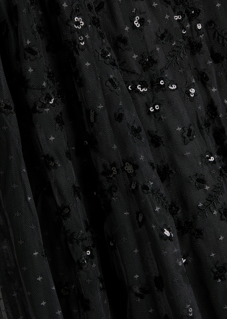 Needle & Thread Clover Cape-effect Tulle Gown Black