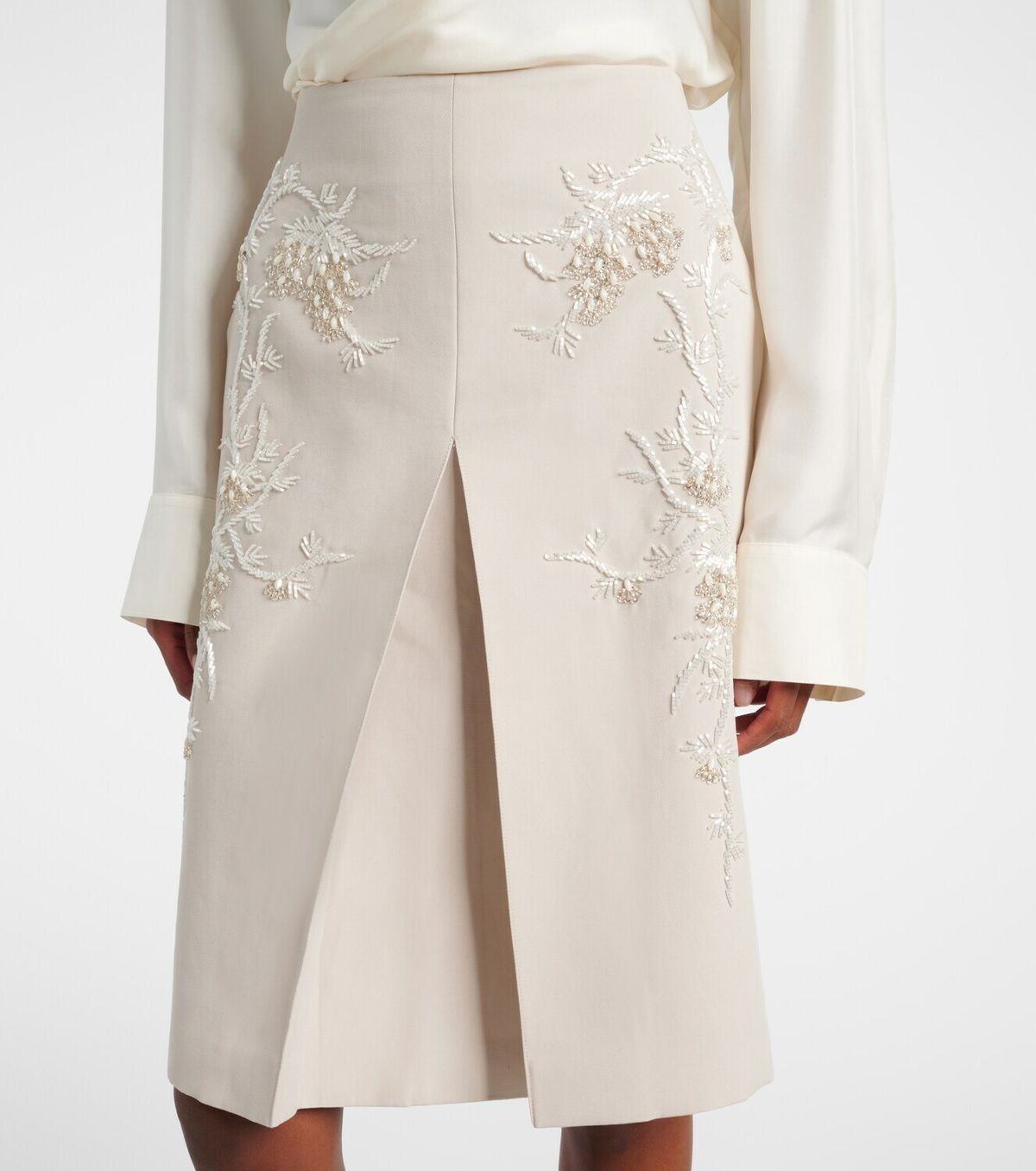 Jacques Wei Embellished low-rise cotton-blend midi skirt