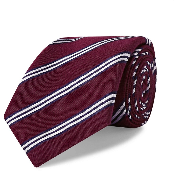 Photo: Turnbull & Asser - 8cm Striped Silk and Cotton-Blend Jacquard Tie - Burgundy