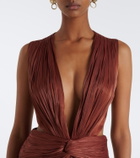 Costarellos Silla cut-out pleated Lurex® georgette gown