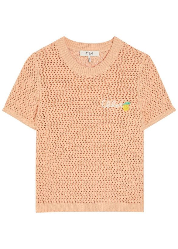 Photo: Chloe Logo-intarsia Open-knit Cotton T-shirt Orange Light