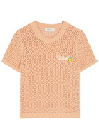 Chloe Logo-intarsia Open-knit Cotton T-shirt Orange Light