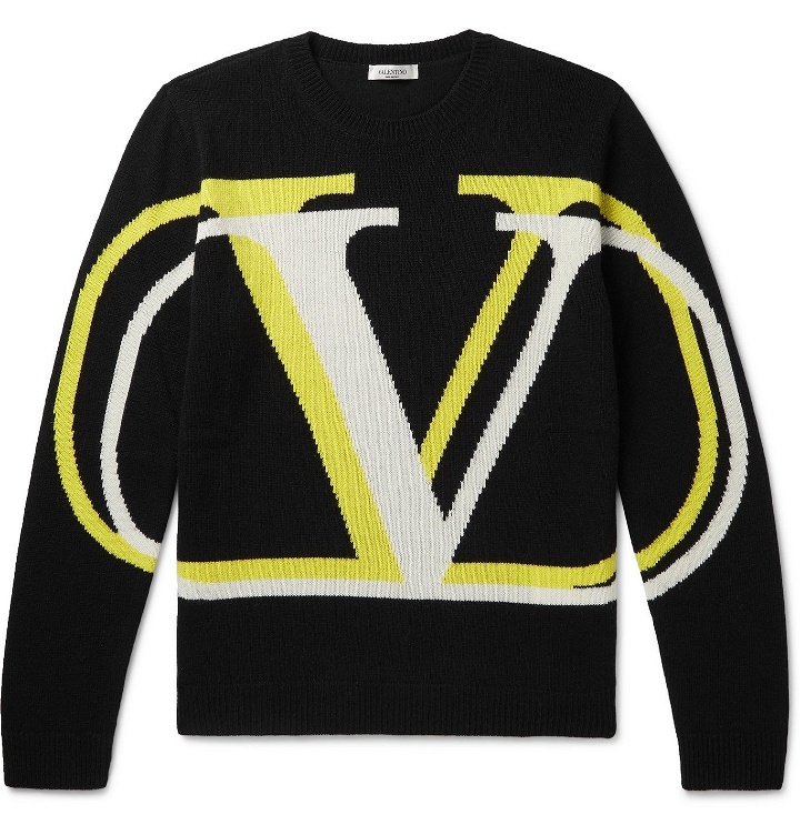 Photo: Valentino - Logo-Intarsia Virgin Wool and Cashmere-Blend Sweater - Black