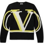 Valentino - Logo-Intarsia Virgin Wool and Cashmere-Blend Sweater - Black