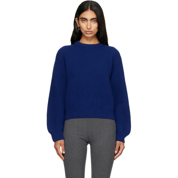 Photo: Jil Sander Blue Wool Crew-Neck Sweater