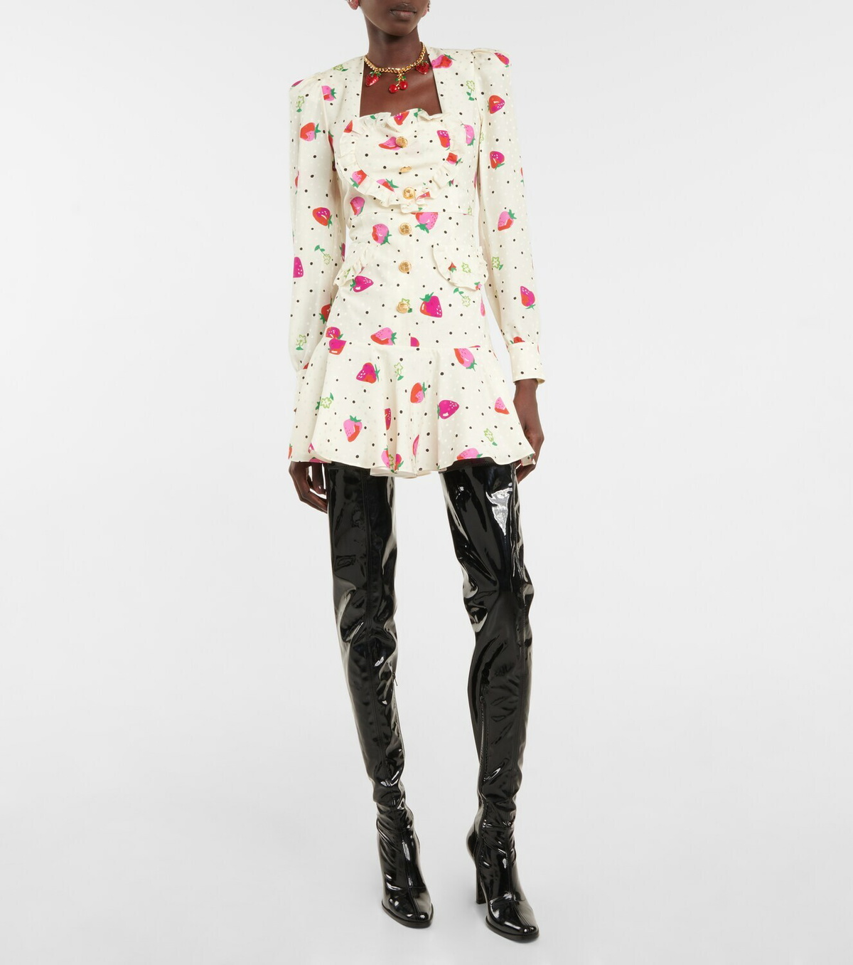 ワンピース ALESSANDRA RICH Printed silk mini dress (FABX3596F4216 900) Alessandra Rich Rose-Print Silk Satin Mini Dress - Runway