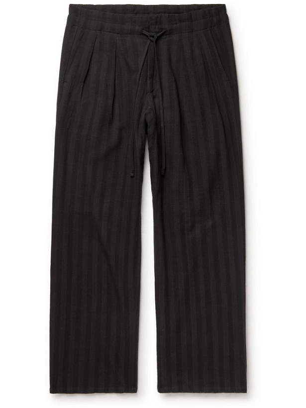 Photo: Chamula - Wide-Leg Striped Cotton Drawstring Trousers - Black