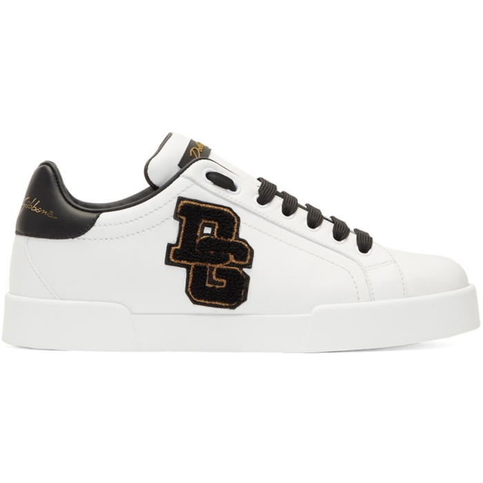 Photo: Dolce and Gabbana White and Black Embroidered Patch Sneakers
