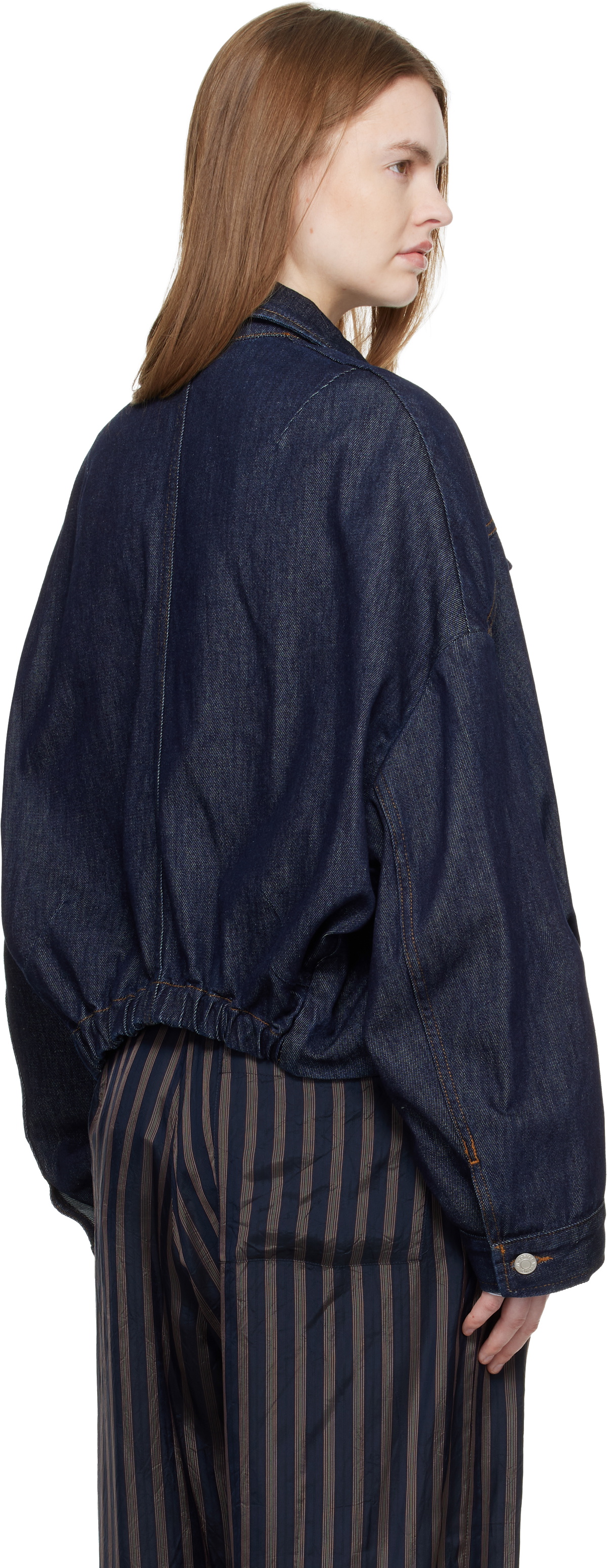 Dries Van Noten Navy Bubble Hem Denim Jacket