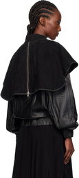 JW Anderson Black Oversized Collar Leather Bomber Jacket