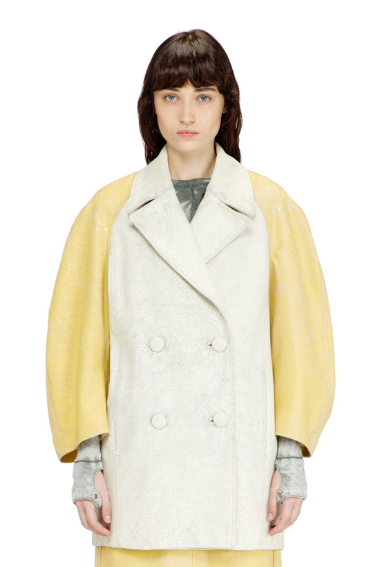 Photo: Diesel Cocoon-sleeve peacoat in cracked leather - Leather jackets Womens in Multicolor