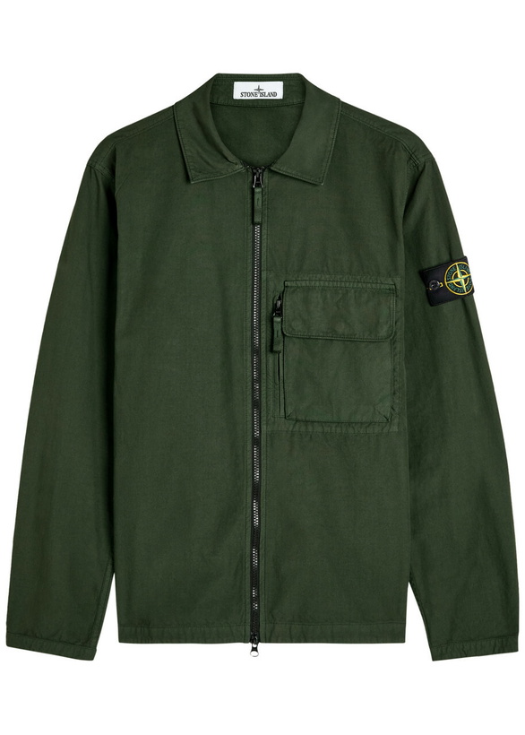 Photo: Stone Island Logo Cotton Overshirt Green