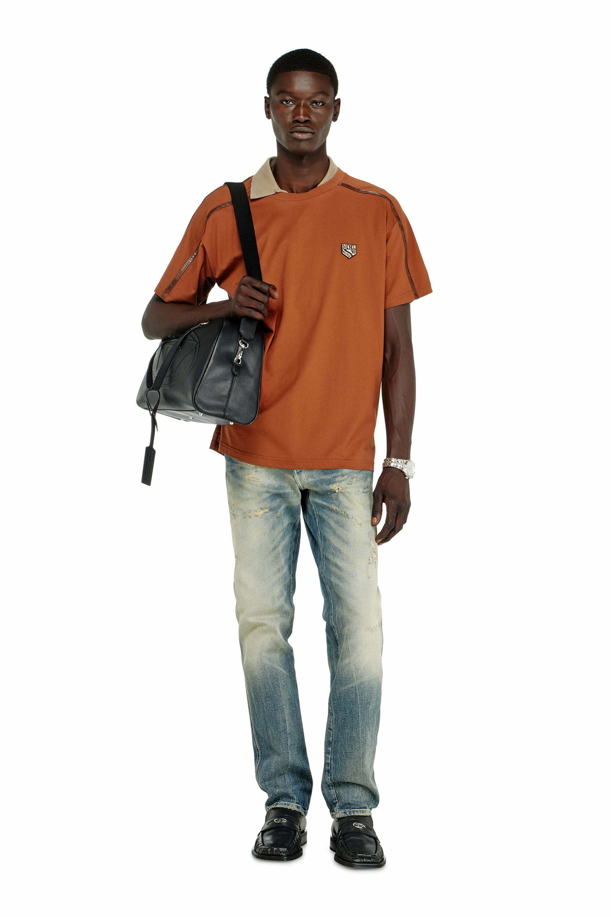 Diesel T-shirt with contrast trims and logo patch - T-Shirts Mens in Orange