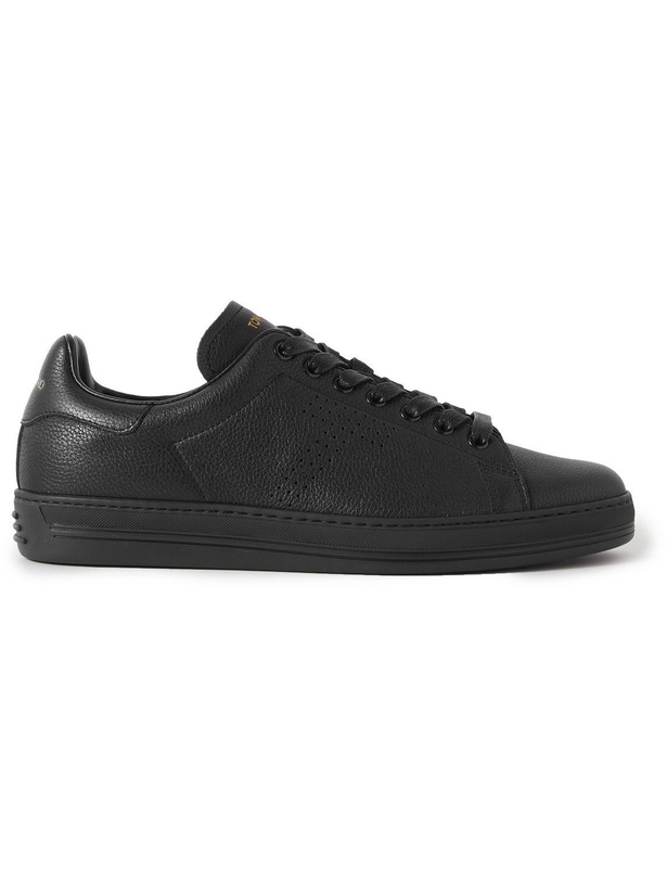 Photo: TOM FORD - Warwick Perforated Full-Grain Leather Sneakers - Black