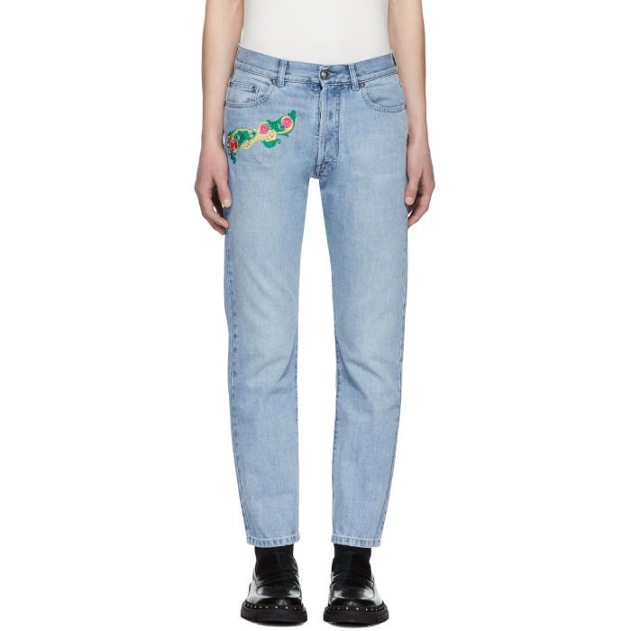 Photo: Versace Blue Embroidered Cropped Jeans