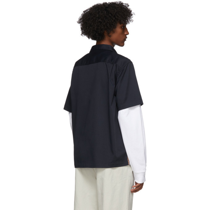 Stüssy ネイビー 半袖ワークシャツ L Side Taped Garage 90s 紺タグ USA製 OLD STUSSY ワークシャツ 半袖 グレー L