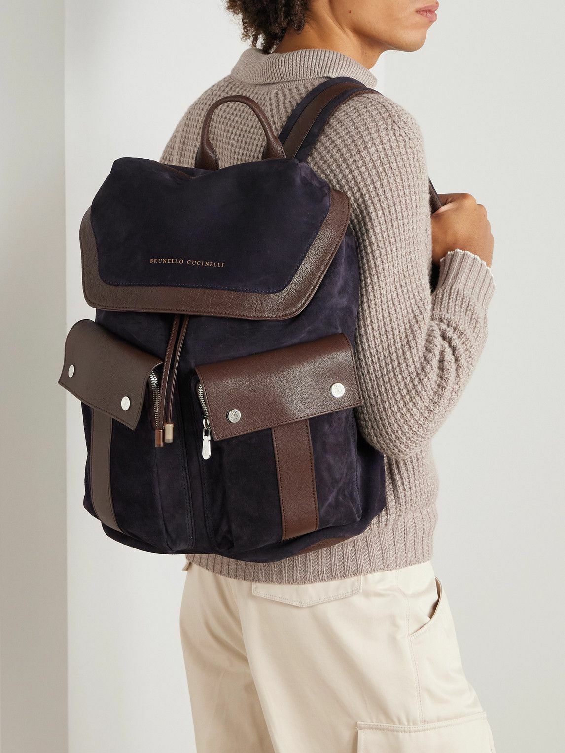 Brunello Cucinelli - Leather-Trimmed Suede Backpack