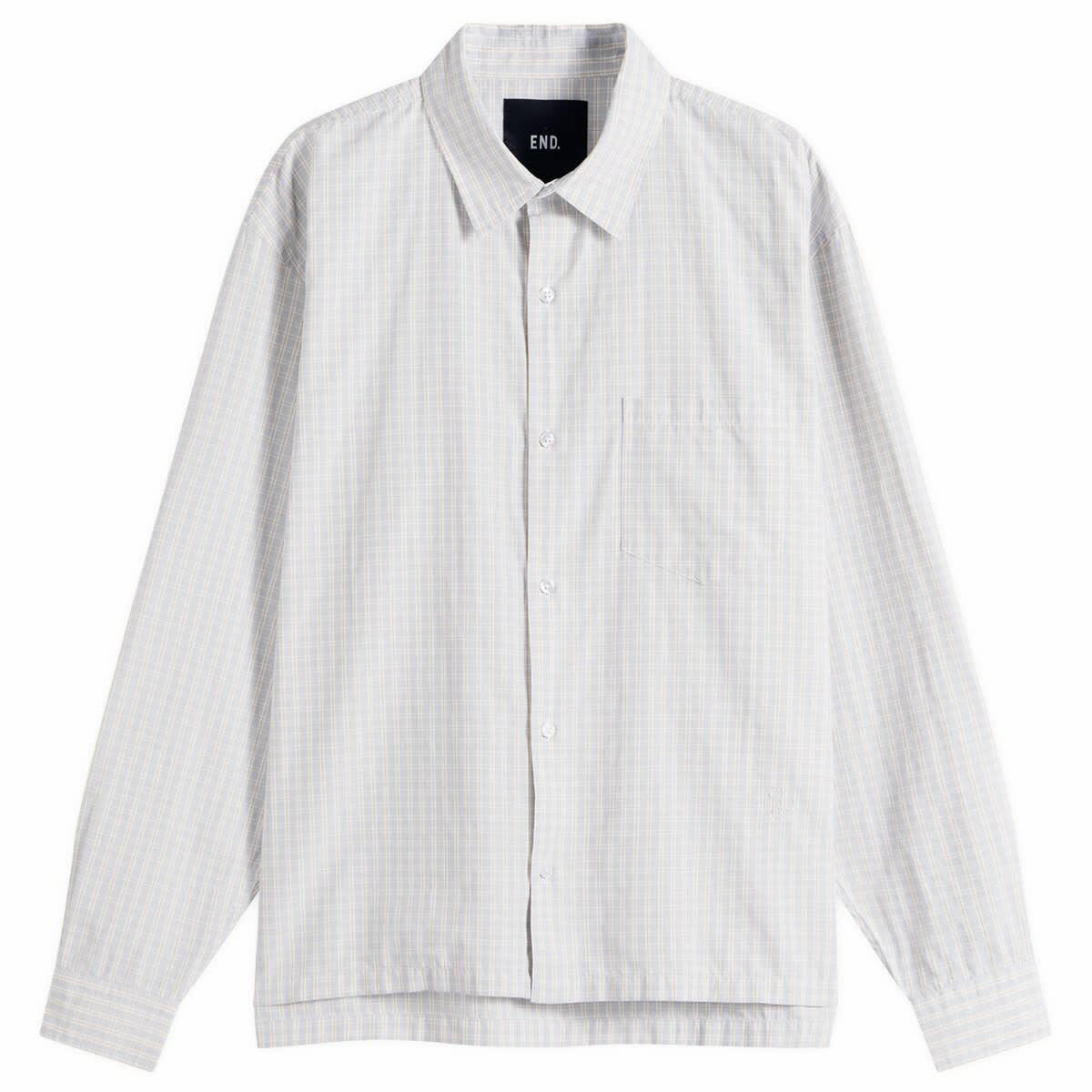 END. Men's Fairways Long Sleeve Shirt in Ice Grey Check