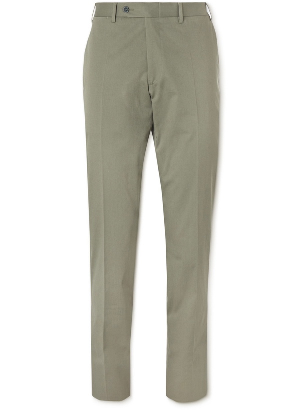 Photo: CANALI - Kei Slim-Fit Tapered Stretch-Cotton Twill Suit Trousers - Green - IT 46