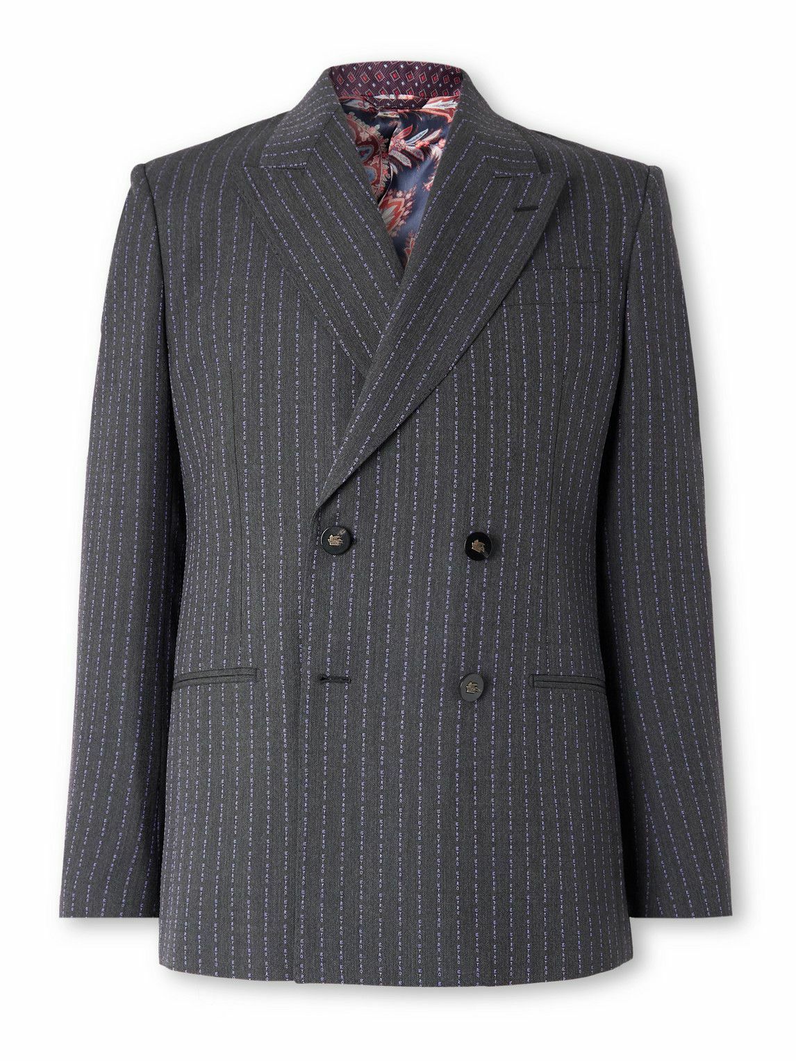Etro - Double-Breasted Logo-Embroidered Wool-Blend Jacquard Suit Jacket - Multi