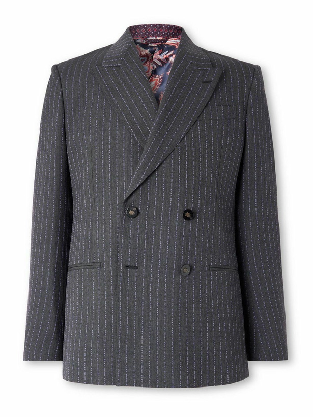 Photo: Etro - Double-Breasted Logo-Embroidered Wool-Blend Jacquard Suit Jacket - Multi