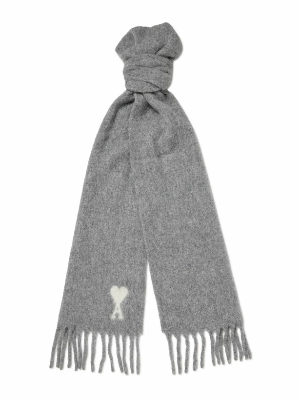 Photo: AMI PARIS - Logo-Intarsia Fringed Alpaca-Blend Scarf