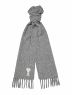 AMI PARIS - Logo-Intarsia Fringed Alpaca-Blend Scarf