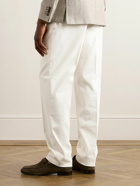 Caruso - Straight-Leg Pleated Brushed Cotton-Blend Twill Trousers - White