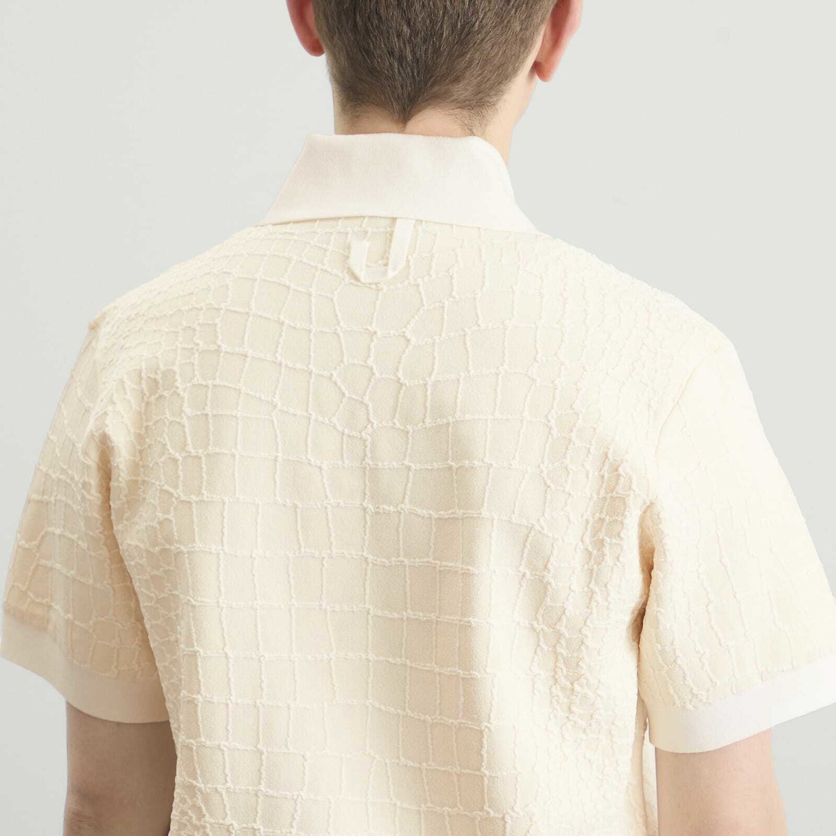 Jacquemus Men's Croc Effect Comapct Polo Shirt in Off-White