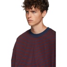 Martine Rose Navy and Red Stripe Oversize T-Shirt