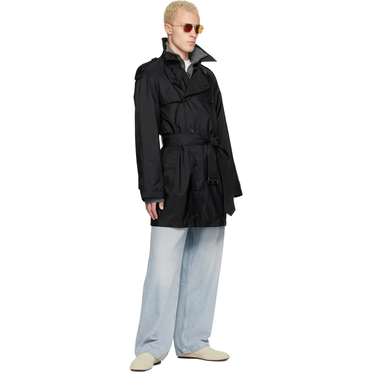 Burberry Black Mid-length Nylon Leadenham Trench Coat