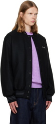 vowels Black Wool Varsity Bomber Jacket