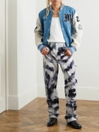 AMIRI - Appliquéd Embroidered Wool-Blend and Leather Varsity Jacket - Blue