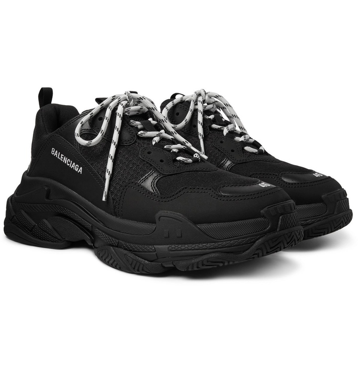 Photo: Balenciaga - Triple S Mesh, Nubuck and Leather Sneakers - Black