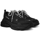 Balenciaga - Triple S Mesh, Nubuck and Leather Sneakers - Black