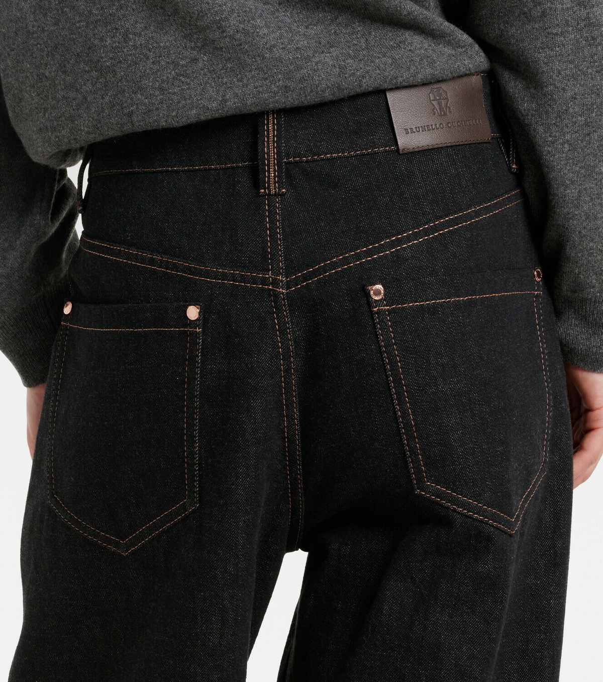 Brunello Cucinelli Leather-trimmed wide-leg jeans