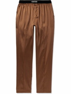 TOM FORD - Velvet-Trimmed Stretch-Silk Satin Pyjama Trousers - Brown