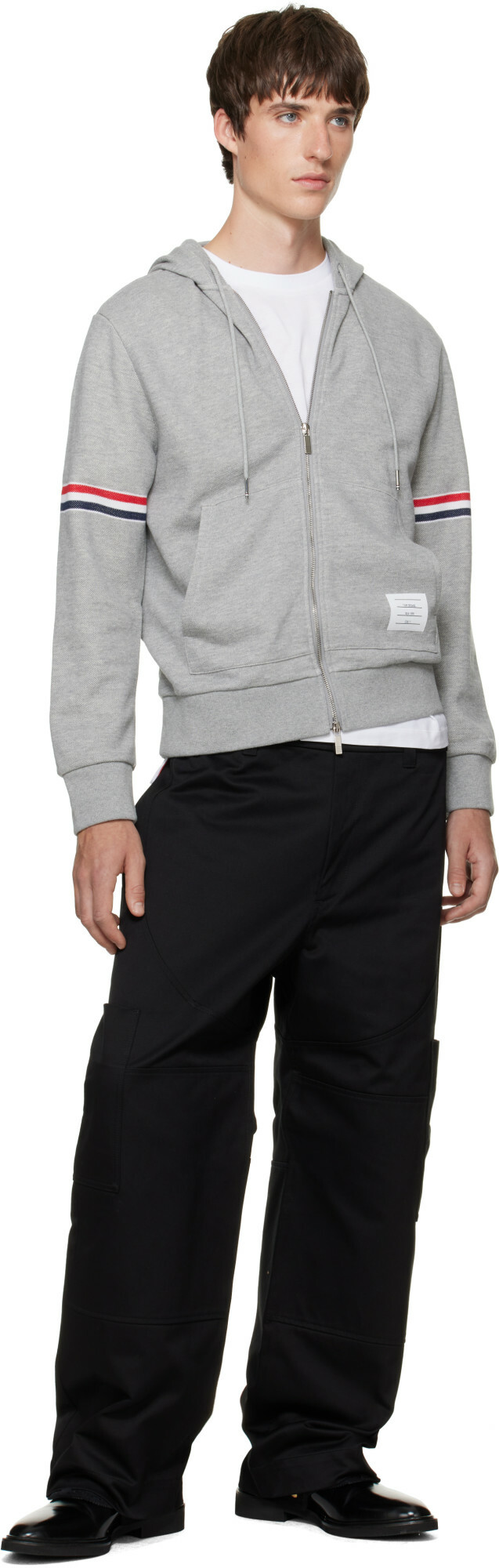 Thom Browne Gray Zip Pique Loopback RWB Engineered Hoodie