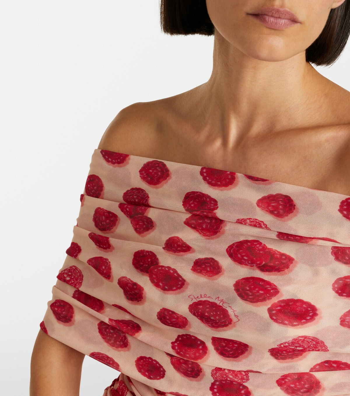 Stella McCartney Off-shoulder printed mesh maxi dress