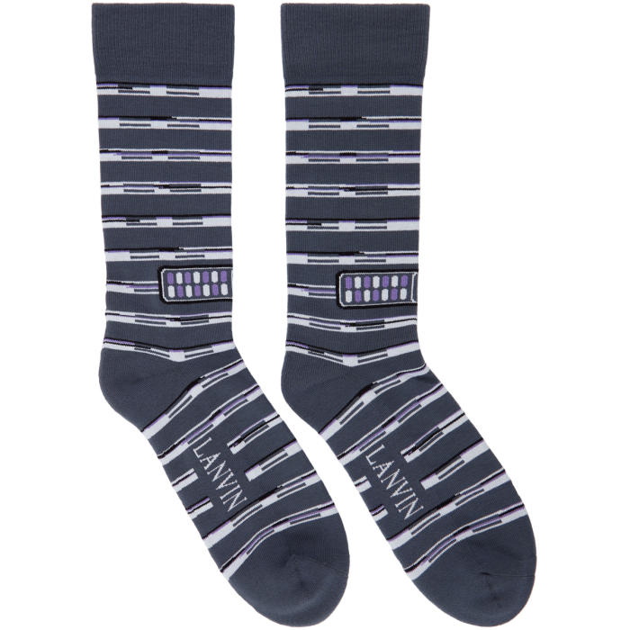 Lanvin Grey Contrast Stripe Logo Socks
