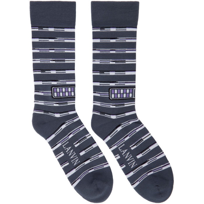 Photo: Lanvin Grey Contrast Stripe Logo Socks