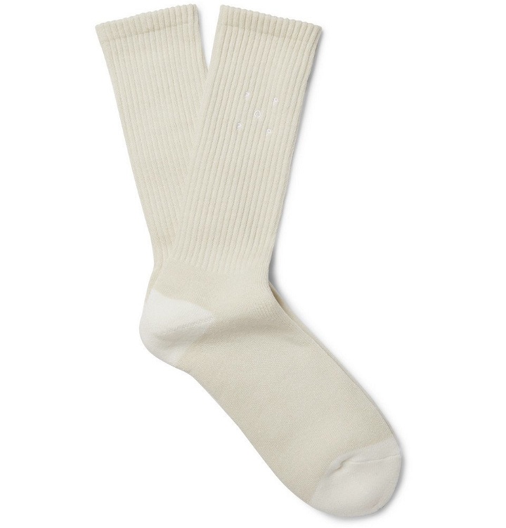 Photo: Pop Trading Company - Logo-Embroidered Ribbed Cotton-Blend Socks - White