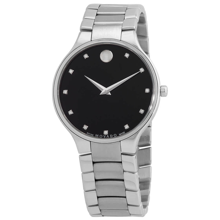 Photo: Movado Serio Quartz Diamond Black Museum Dial Unisex Watch 0607286