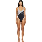 Versace Black & Gray Embroidered-Logo One-Piece Swimsuit